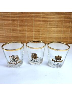 Vintage Scotch Whisky Glasses Set • Queen Anne • Ballantine’s • King George IV •